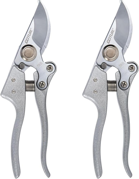 Goture Garden Shears 2Pcs, Pruning Shears for Gardening, SK5 Garden Shears Pruning, Silver Garden Scissors Tools
