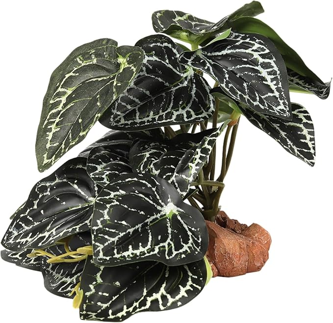 Reptile Plants for Terrarium, Ball Python Tank Decor Accessories fit Bearded Dragon Crested Leopard Gecko Lizard Chameleon Snake Frog Tortoise Hermit Crab - Fake Anthurium Crystallinum