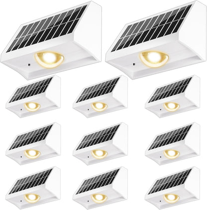 Solar Fence Lights Outdoor Waterproof High Brightness LED Spot Lens Deck Lights 7 Mode Warm & Cool White RGB Solar Powered Wall Lighting Decor for Outside Patio Step Backyard Railing - 12 Pack(White)