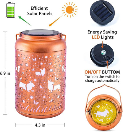 Corgi Dog Solar Lanterns Outdoor Hanging Waterproof Solar Lights Dog Gifts for Women Men Metal Decorative LED Lanterns for Outside, Patio, Landscape, Yard Decor, Garden Decorations