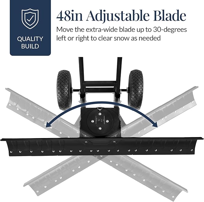 Best Choice Products 48in Heavy-Duty 2-Wheel Snow Pusher Hand Plow for Snow Removal w/Wheels, Adjustable Handle, Blade Angle - Black