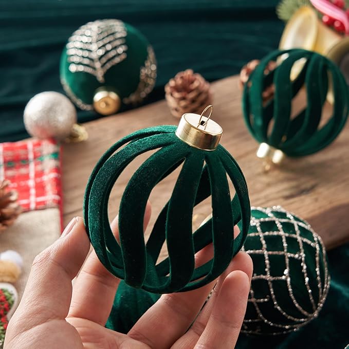 Christmas Ball Ornaments, Green Xmas Decor, 12-Pcs Hand-Painted Shatterproof Decor Set, Multi-Color Christmas Tree Decorations, Perfect for Holiday Decor