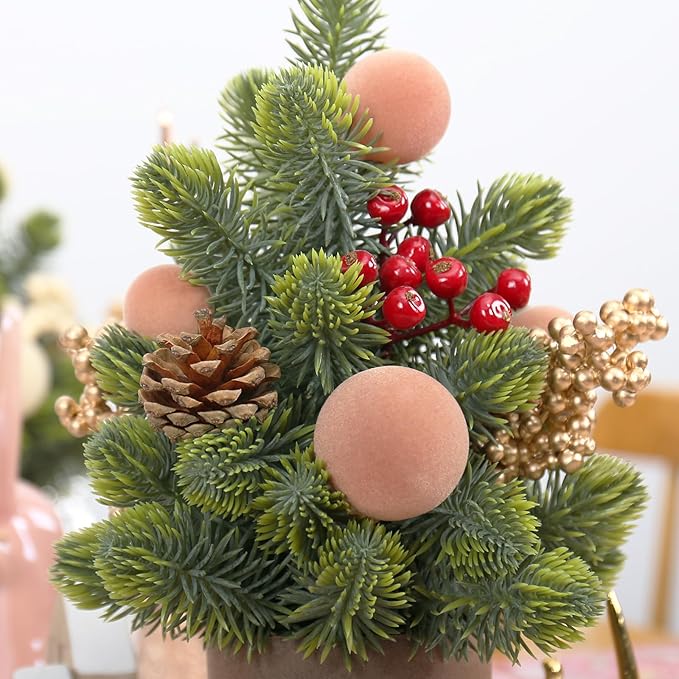 SY Super Bang Small Christmas Tree, 12Inch Artificial Light Coffee Velvet Ball Berry Mini Tabletop Tree Christmas Decorations, for Home Party Thankgivings Xmas Indoor Decor.