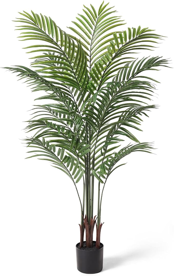 Artificial Areca Palm Plant 5Ft Fake Tropical Palm Tree, Perfect Faux Dypsis Lutescens Plants in Pot for Indoor Outdoor House Home Office Garden Modern Decoration Housewarming Gift,1Pcs
