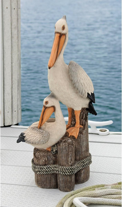 Design Toscano Coastal Decor Ocean's Perch Pelicans Garden Bird Statue, 9 Inch Wide, 24 Inch Tall, Cast Stone Resin, Full Color Finish