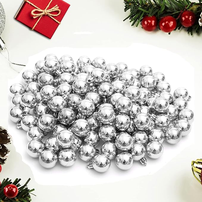 Christmas Ball Ornaments Silver 144pcs Small Christmas Tree Balls for Xmas Holiday Wedding Party Decoration, Tree Ornaments 1.18-Inch