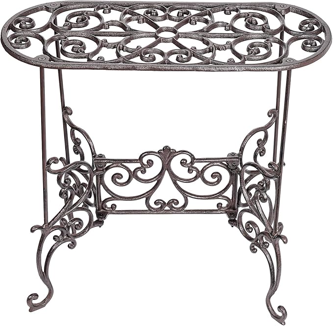 Sungmor Heavy Duty Cast Iron Potted Plant Stand Garden Table - 22.6IN. 1 Tier Metal Stands - Decorative & Vintage Style Indoor Outdoor Corner Shelf for Planters Vases Lanterns Ornaments Books and More