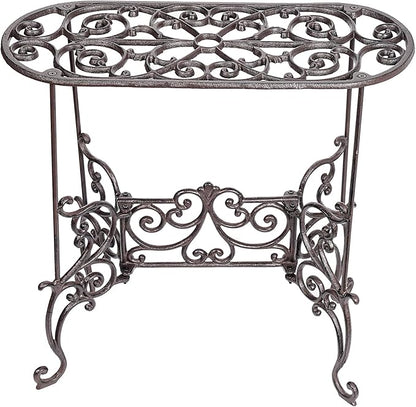 Sungmor Heavy Duty Cast Iron Potted Plant Stand Garden Table - 22.6IN. 1 Tier Metal Stands - Decorative & Vintage Style Indoor Outdoor Corner Shelf for Planters Vases Lanterns Ornaments Books and More
