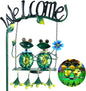 HONGLAND Outdoor Garden Solar Lights,Frog Swing Garden Decor,Frog Decorative Stake with Welcome Sign for Landscape Patio Yard (48 inch)