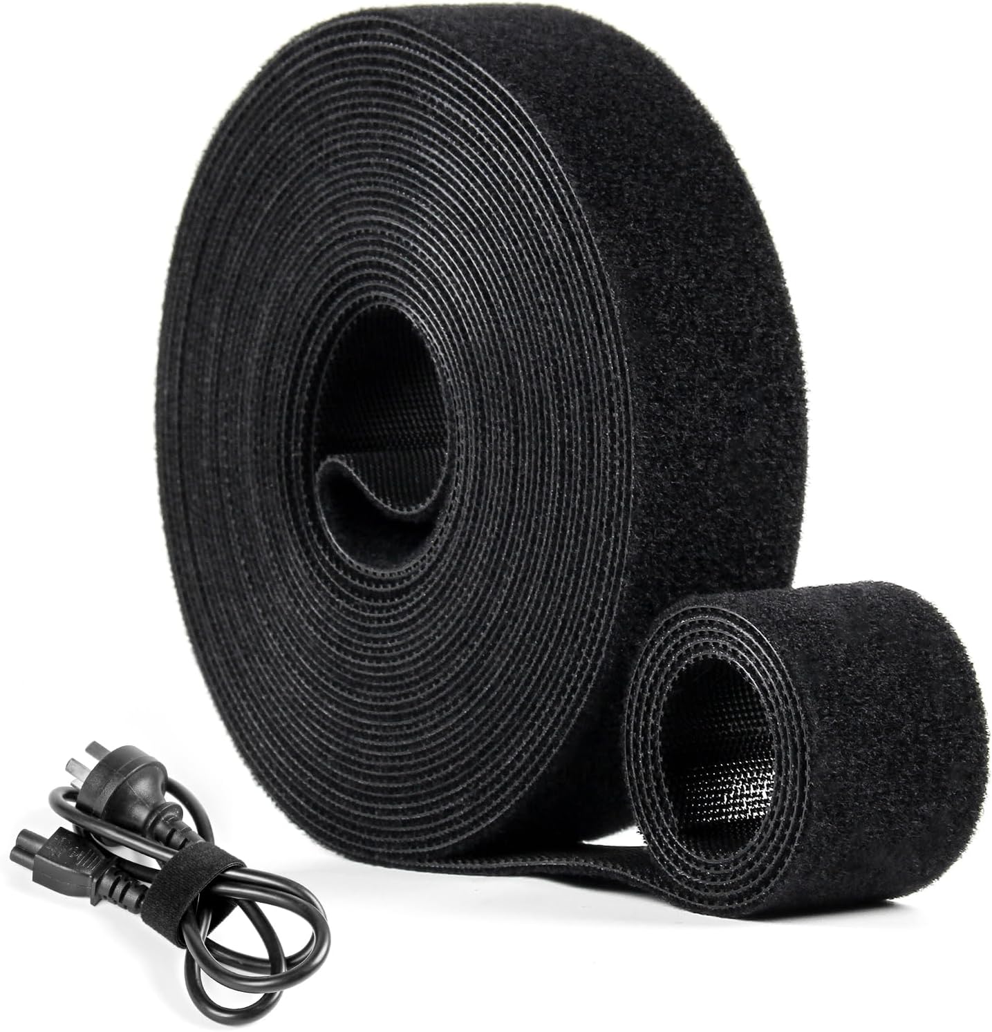 OneLeaf Hook and Loop Roll Reusable Fastening Cable Ties, 20ft x 1inch Black Heavy Duty Cord Organizer Straps, Free Cutting Multi-Purpose Cable Management Tape for Home and Office