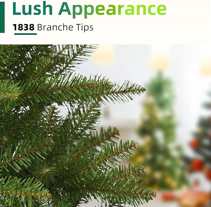 6FT Unlit Christmas Tree Green, Dunhill Fir Artificial Tree with 1430 PVC Branch Tips, Realistic Full Shape, Foldable Metal Stand for Indoor Home, Office & Holiday Decoration