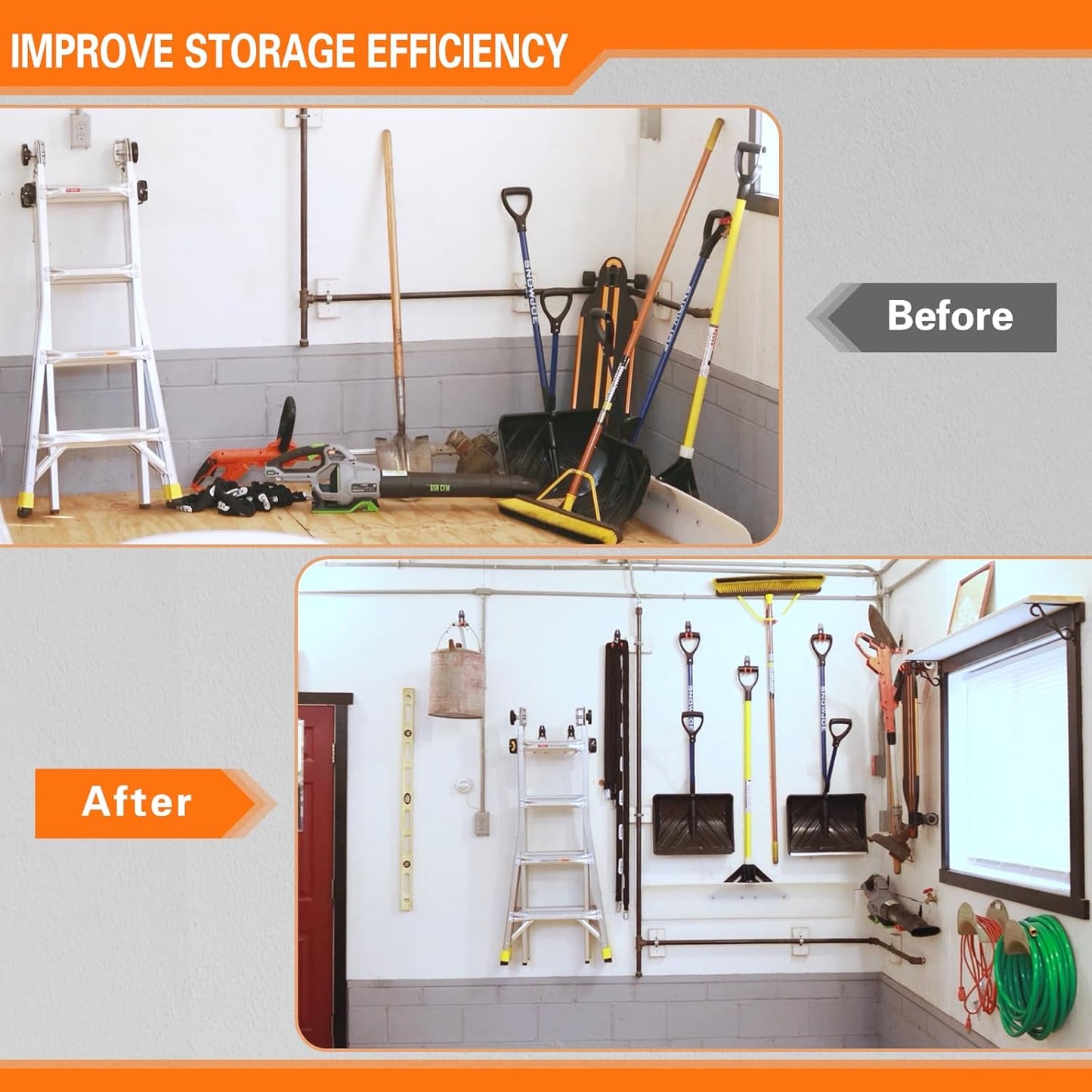 26 Pack Garage Hooks Heavy Duty Utility Steel with Anti-Slip Coating Wall Mount Storage Organizer for Hanging Power and Garden Tools, Ladders, Hose, Bikes, Ropes, Bulk Items, and More