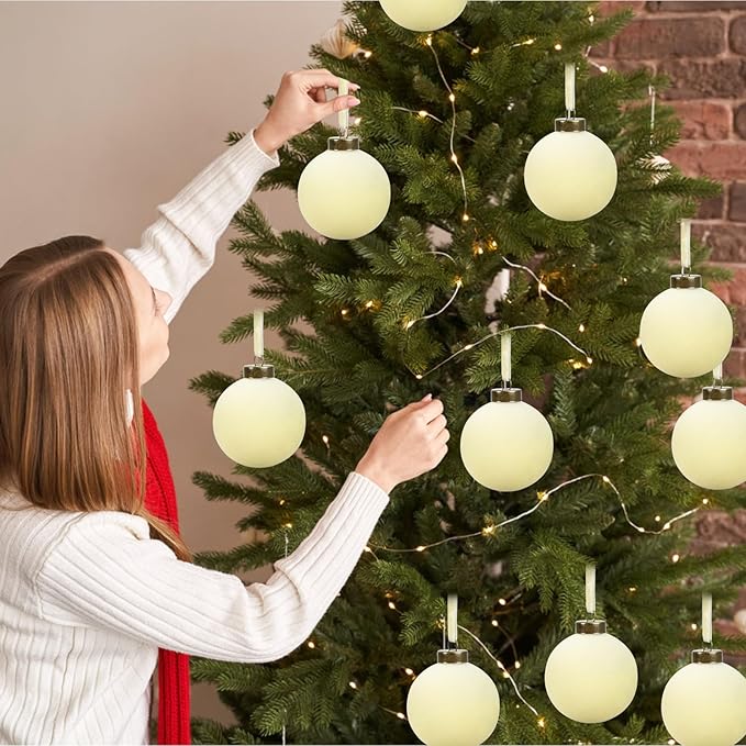 12 Pcs Velvet Christmas Balls Bulk Shatterproof Plastic Christmas Tree Decorations for Decorative Hanging Baubles (12, Beige, 2.36Inch)