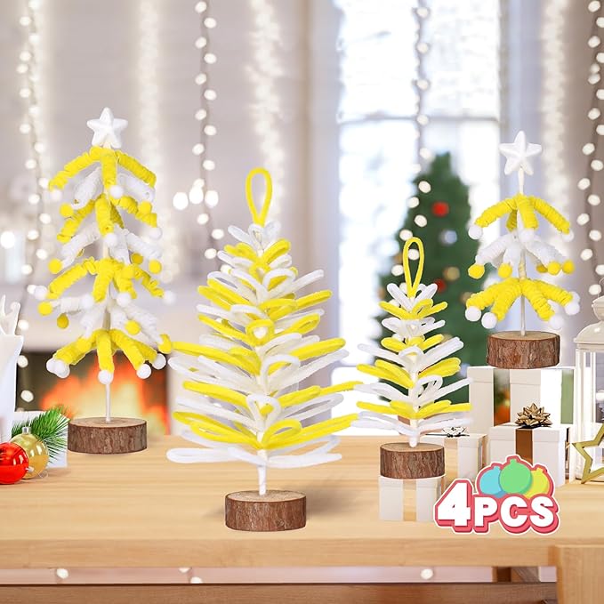 Super Holiday 4PCS Small Christmas Tree, Artificial Mini Tabletop Tree Christmas Decorations, for Wedding Holiday Indoor Xmas Party Decor - Gold/White