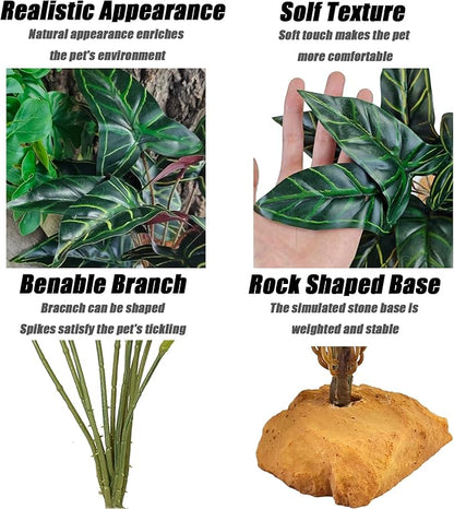 Woyrise Reptile Artificial Plants for Terrarium Decor, Amphibian Habitat Decorations Bearded Dragon Tank Accessories fit Crested Gecko Leopard Lizard Chameleon Ball Python Snake Frog - Fake Alocasia
