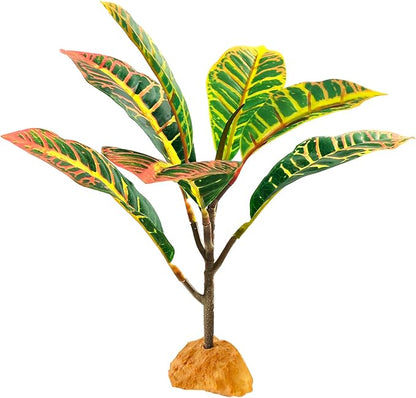Woyrise Reptile Plants for Terrarium, 9" Fake Rubber Tree Ball Python Tank Accessories Habitat Decor fit Crested Gecko Leopard Bearded Dragon Lizard Chameleon Snake - Codiaeum variegatum