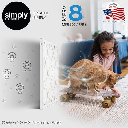 Simply 17.25x26x1 Air Filter, Merv 8, 4 Pack, For Home AC Furnace & HVAC (Actual Size: 17.25x26"x0.75") DUST, Pet, & Allergy Control