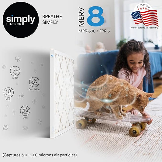 Simply 16x18x1 Air Filter, Merv 8, 4 Pack, For Home AC Furnace & HVAC (Actual Size: 15.75"x17.75"x0.75") DUST, Pet, & Allergy Control