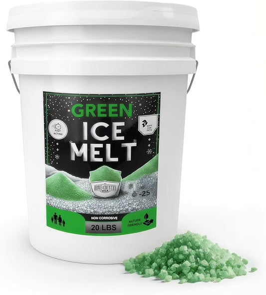 Green Ice Melt -25°F Effective, Pet Safe Eco-Friendly De-Icer, Fast-Acting Granules for Driveways, Walkways & Entryways, 20 lb Pail
