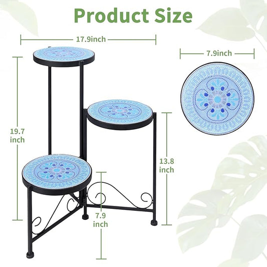 Plant Stand Indoor 3 Tie Mosaic Metal Corner Shelf Outdoor Plant Pot Holder Folding Storage Corner Table Plant Shelves for Living Room