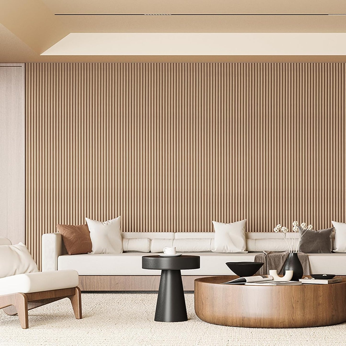 Art3d Fluted Wood Panel for Wall and Ceiling, Beaded Accent molding for Home Decoration, Pack of 4pcs + 1pc End-Trim, Size 108 x 5.7in.- Beaded Ashtree