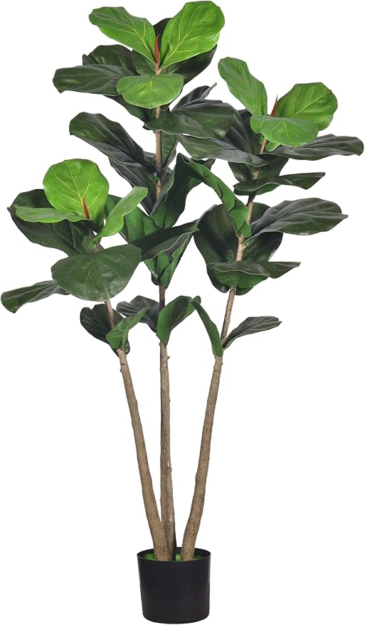 Artificial Fiddle Leaf Fig Tree, 5Ft Faux Floor Plants Fake Tropical Tree with Pot for Indoor Outdoor Office House Living Room Home Decor