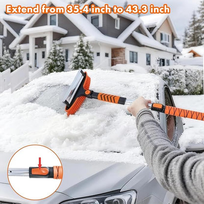 Eazy2hD 3 in 1 Snow Brush with Ice Scrapers, 43.31" Extendable Window Ice Removal with Squeegee for Windshield, 180° Pivoting Brush Head Cleaner Tool for Car, Auto, SUV, Truck
