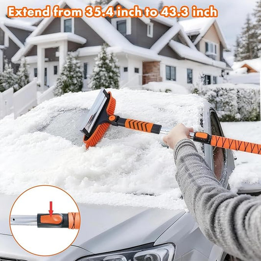 Eazy2hD 3 in 1 Snow Brush with Ice Scrapers, 43.31" Extendable Window Ice Removal with Squeegee for Windshield, 180° Pivoting Brush Head Cleaner Tool for Car, Auto, SUV, Truck