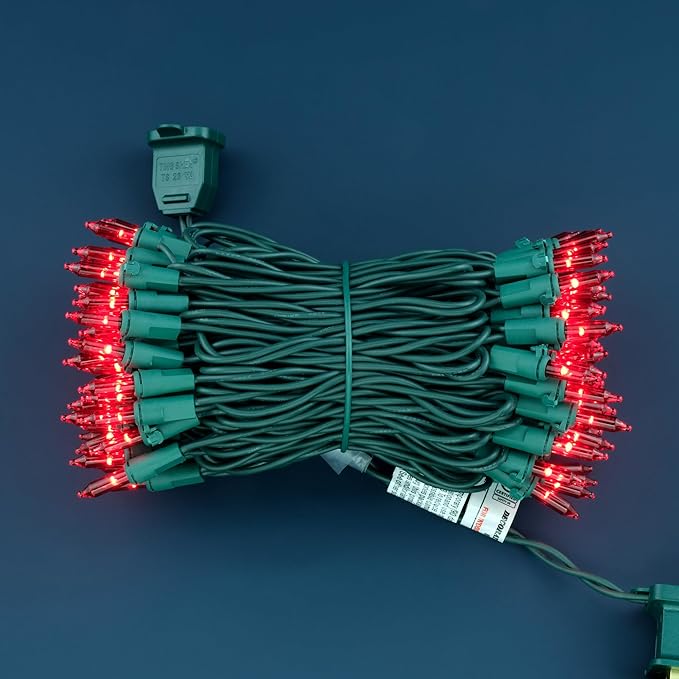 YULETIME 100 Count Red Christmas Lights, 33 Feet Green Wire UL Certified Incandescent-Like LED Mini String Lights