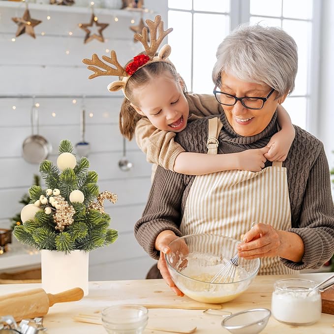 SY Super Bang Small Christmas Tree, 12Inch Artificial Beige Velvet Ball Berry Mini Tabletop Tree Christmas Decorations, for Home Party Thankgivings Xmas Indoor Decor.