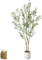 Artificial Fake Olive Tree 5FT Tall 1Pack with White Planter Faux Silk Olive Tree for Home Living Room Office Decor Faux Artificial Plants Indoor with Fruit & Free Moss