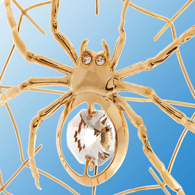 Matashi 24K Gold Plated Crystal Studded Hanging Ornaments for Christmas Tree, Christmas Spider Miracle, Decor - The Tradition of Tinsel Legend Spider on Web Ornament