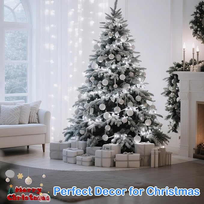 Decute 300LED Christmas String Lights Outdoor Waterproof 105FT UL Certified with End-to-End Plug 8 Modes, Cool White Indoor Starry Fairy Lights for Christmas Tree Patio Garden Wedding Party Decor