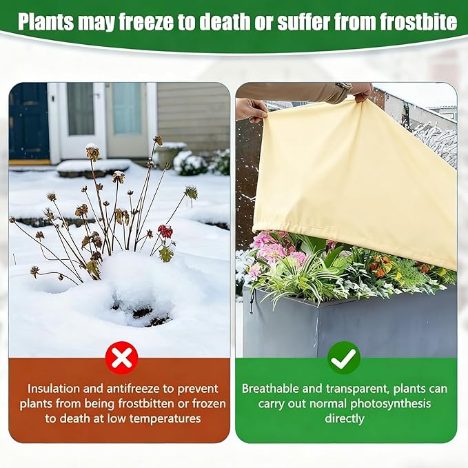 Plant Frost Cover, Rectangular Planter Plant Winter Frost Blanket with Drawstring, Garden Netting for Garden Protection, Raised Beds in Winter Damaged Bark 2 Pcs(59 * 15.7 * 17.7 INCH)