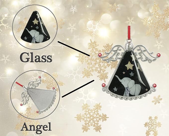 XUTAI Angel Christmas Tree Ornaments Elephant Christmas Ornament Glass Christmas Hanging Angel Glass Pendant for Holiday Decoration Elephant Under The Star