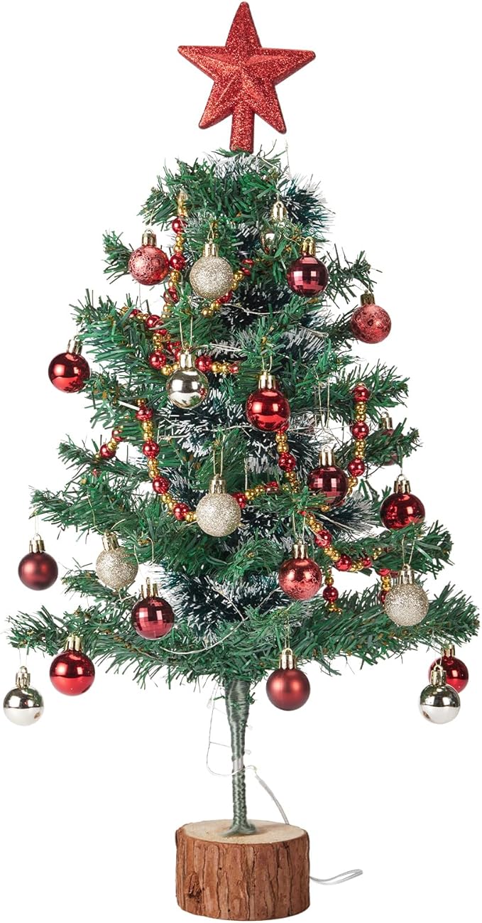 Christmas Tree, Tabletop Christmas Tree with Lights, Christmas Decoration MIni Xmas Trees Artificial Desktop Trees Wood Base Small Christmas Trees (2FT, Remote Control)