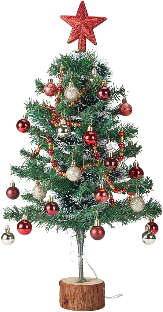 Christmas Tree, Tabletop Christmas Tree with Lights, Christmas Decoration MIni Xmas Trees Artificial Desktop Trees Wood Base Small Christmas Trees (2FT, Remote Control)