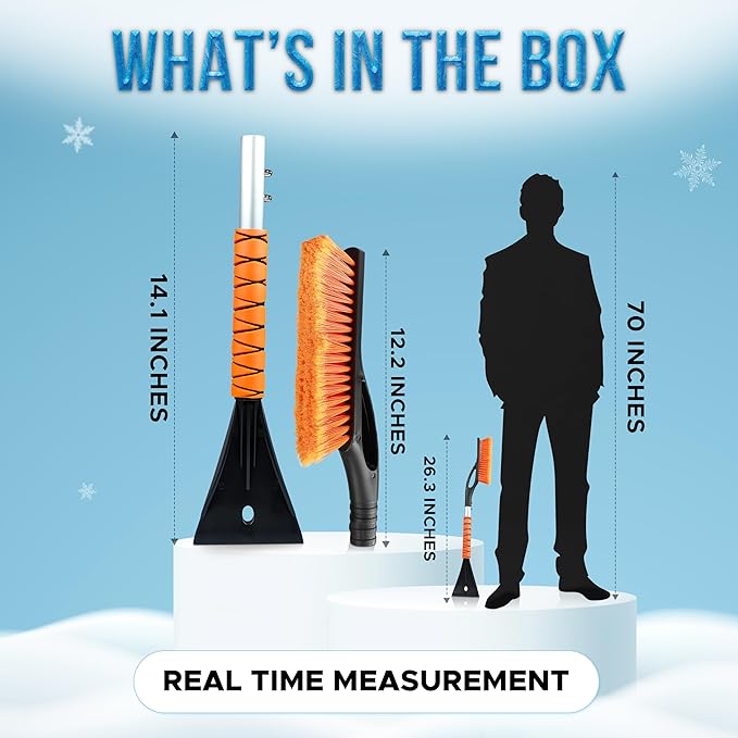 EcoNour 27" Car Snow Brush and Ice Scrapers for Car Windshield (Orange - 2 Pack) | Scratch Free Bristle Head Snow Brush & Tough Window Snow Scraper with Aluminium Body