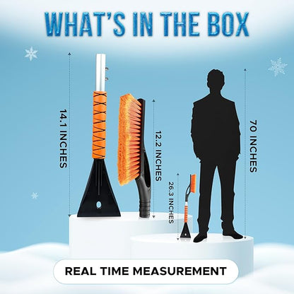 EcoNour 27" Car Snow Brush and Ice Scrapers for Car Windshield (Orange - 2 Pack) | Scratch Free Bristle Head Snow Brush & Tough Window Snow Scraper with Aluminium Body