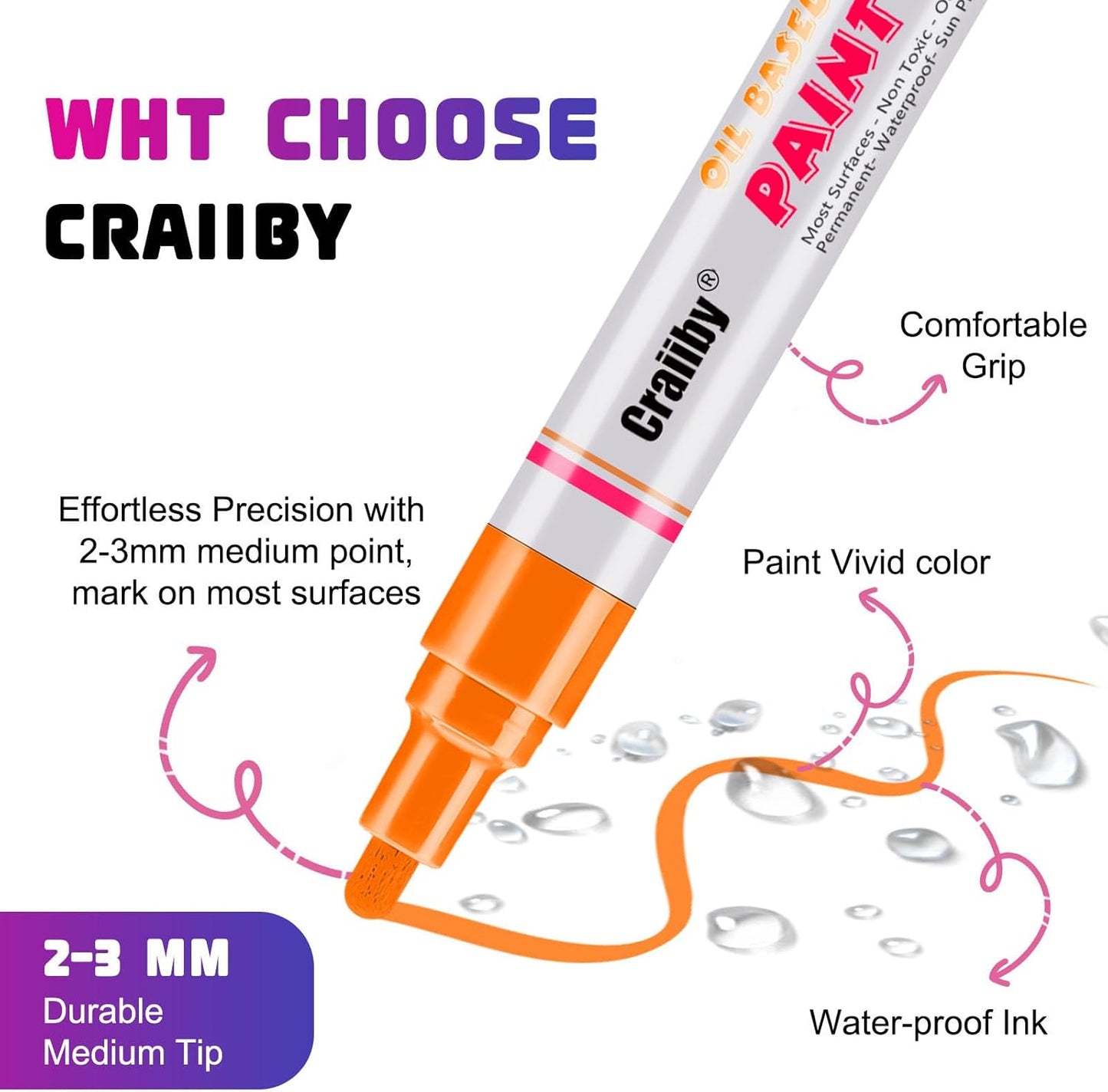 Orange Paint Markers, 48 Pack Oil-Based Waterproof Quick Dry Permanent Paint Pen Set for Rocks Painting, Wood, Fabric, Plastic, Canvas, Glass, Mugs, Metal, Tire, Stone, DIY Craft