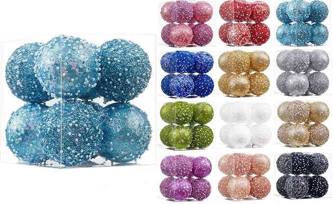 8CT Christmas Ball Ornaments, Baby Blue Christmas Ball Decorations Shatterproof Plastic Hanging Pearl Balls for Holiday Party(90mm/3.54")