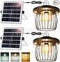 Solar Shed Lights with 2 Motion Sensors, Classic Metal Solar Chandelier Outdoor with 5 Lighting Modes, Waterproof Pendant Lamp with Remote Control for Gazebo, Garden, Patio, Barn(16.4FT Cord, 2 Pack)
