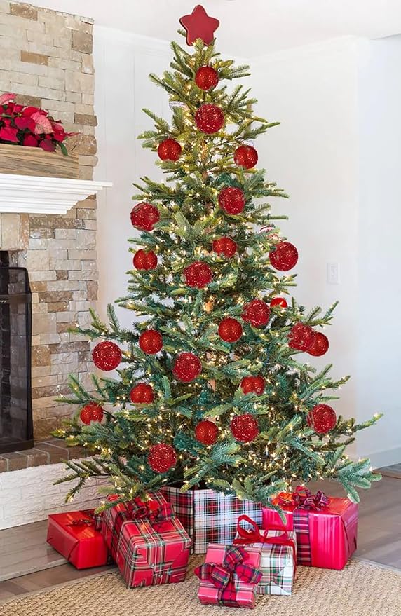 3.15" Large Christmas Balls Ornaments 6 Pcs Shatterproof Big Red Christmas Ornaments for Xmas Tree Bulk Glitter Big Xmas Tree Ornament for Trees Halloween Holiday Wedding Party Decoration