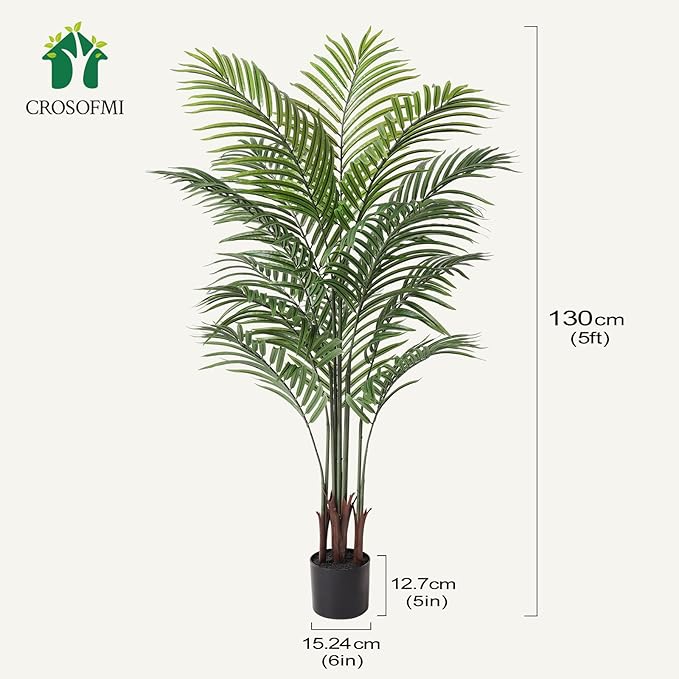 Artificial Areca Palm Plant 5Ft Fake Tropical Palm Tree, Perfect Faux Dypsis Lutescens Plants in Pot for Indoor Outdoor House Home Office Garden Modern Decoration Housewarming Gift,1Pcs