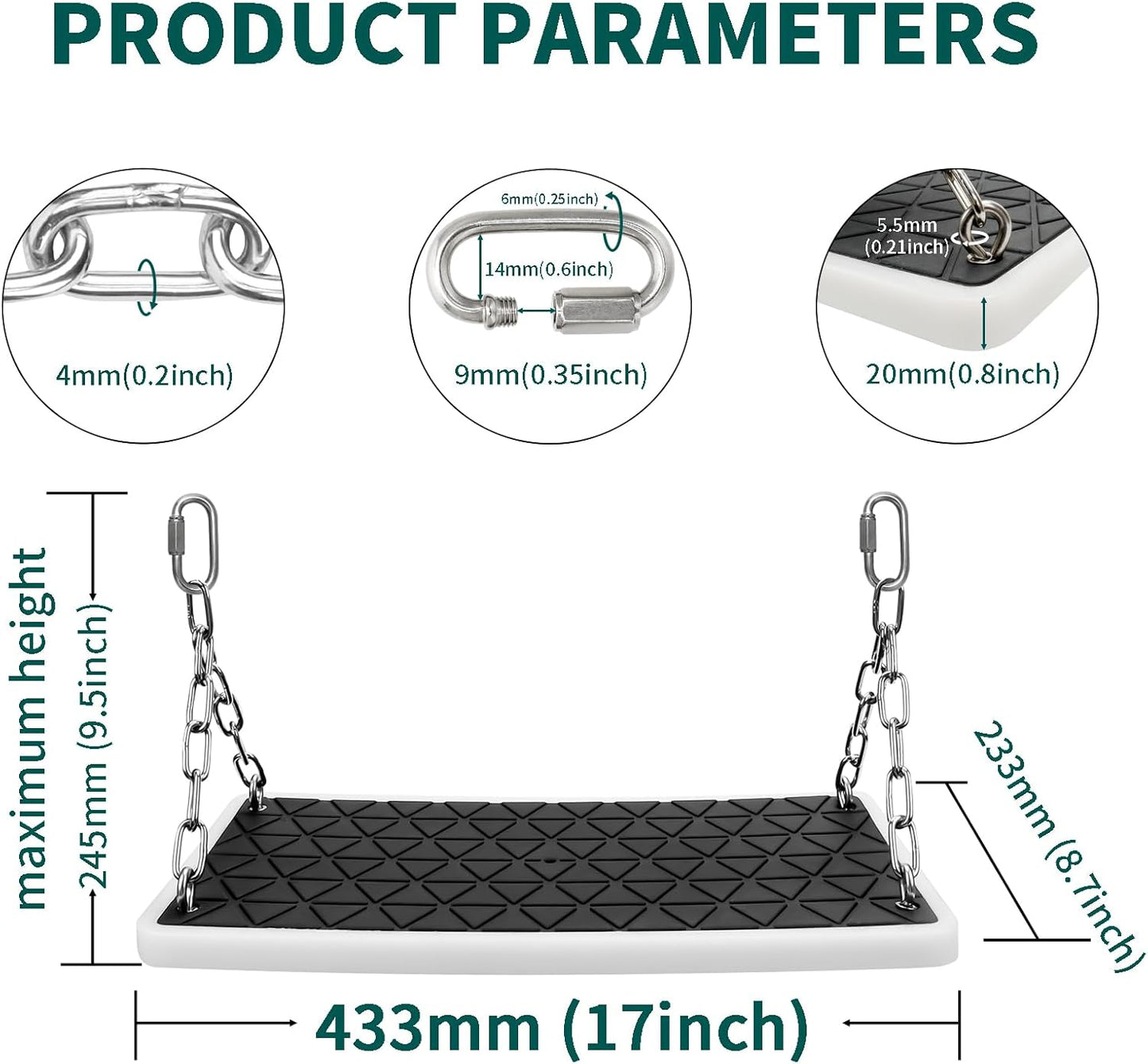 Swing Seat Accessories Heavy Duty, Non Slip Tree Swing Playground Backyard Swing Set Replacementfor Kid Indoor Outdoor, Black