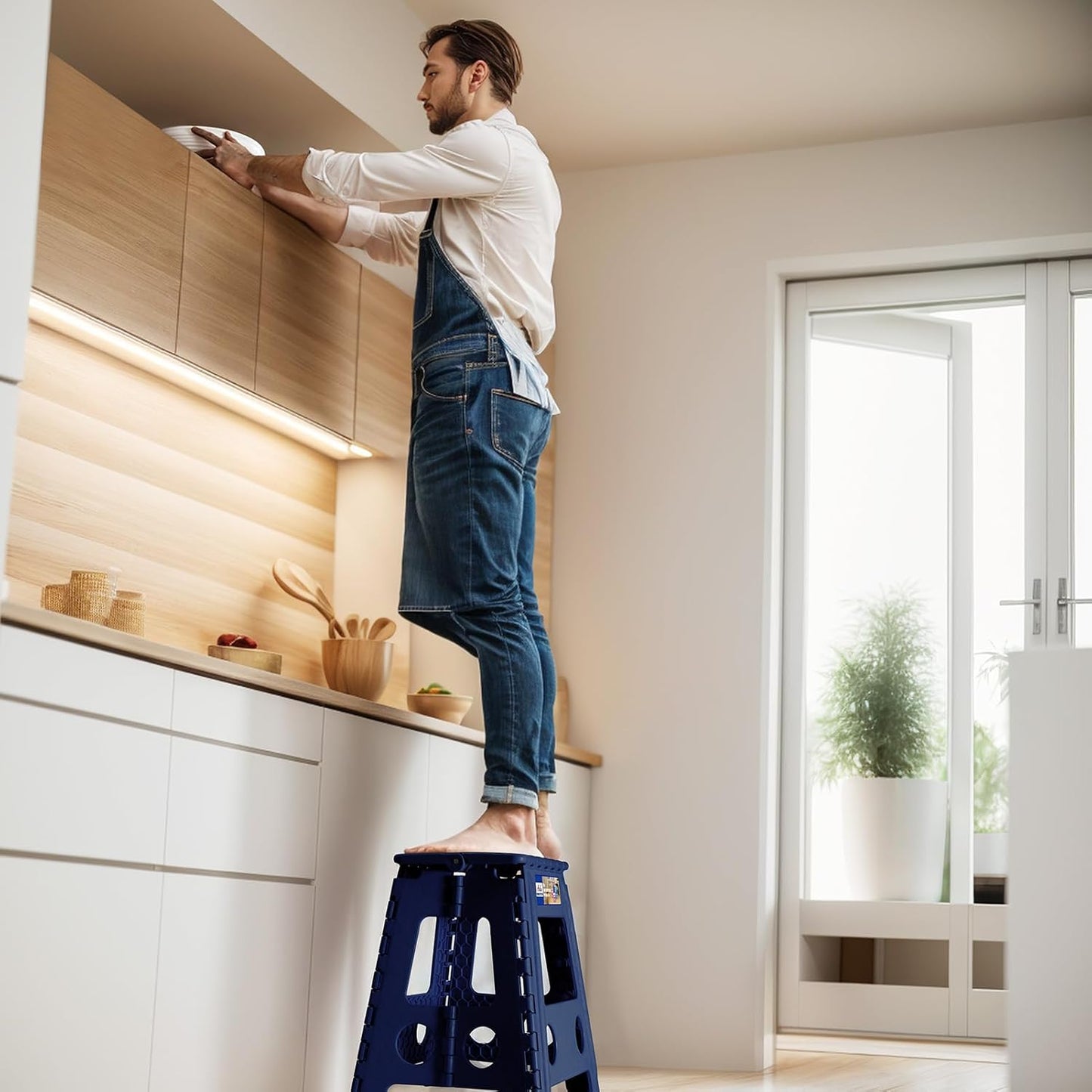 ACKO Folding Step Stool Foldable 17.5 Inch 400 lbs Capacity, Plastic Stools for Adults and Kids, Collapsible Stools for Kitchen, Stepping Stool with Handle(Royal Blue)
