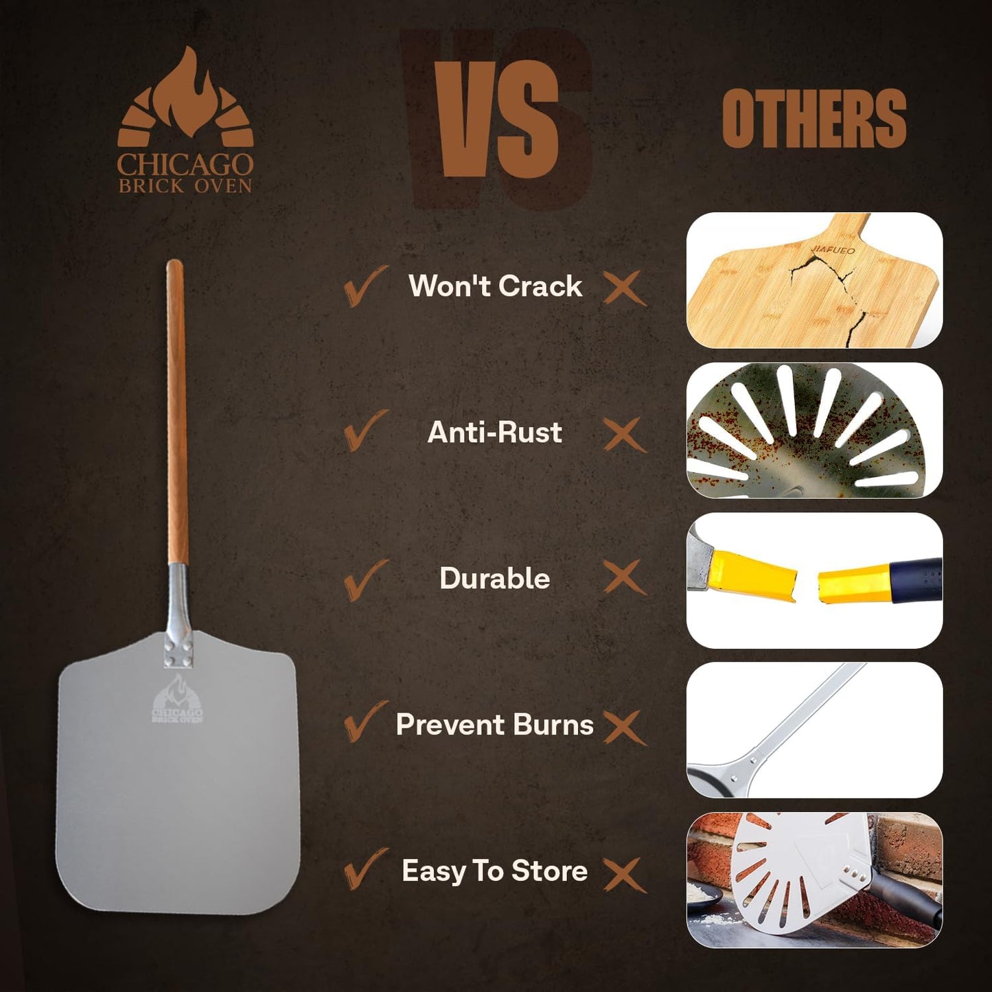 Pizza Peel 12" x 14", Pizza Paddle, 35.5" Long Aluminum Metal Pizza Peel with Detachable 21" long Wooden Handle, Pizza Turning Spatula, Pizza Shovel