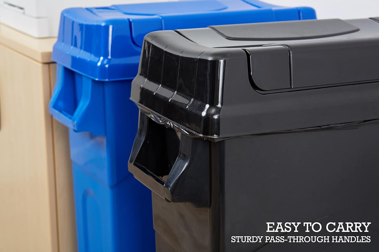 United Solutions Highboy Waste Container with Swing Lid, 23 Gallon, Space Saving Slim Profile and Easy Bag Removal, Handles for Easy Carrying, Indoor/Outdoor Use, Black, 1-Pack.