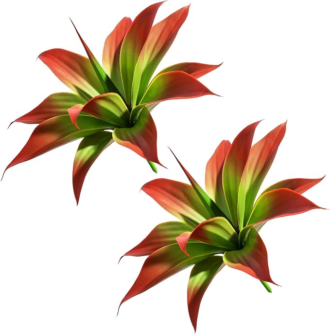 Artificial Agave Faux Agave 12.2In Fake Greenery Outdoor Artificial Plant Fake Plant for Indoor Home Decoration Plastic Plant Outdoor Decoration Front Porch Decor Simulation Plants，2Pack， Red