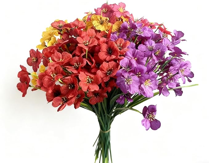 Artificial 15-Bloom Violet Flowers, Fake Flowers for Indoor Outdoor Decor, Faux Plants for Garden, Porch, Fall and Seasonal Decoration, UV Resistant Faux Plants (Mixed)